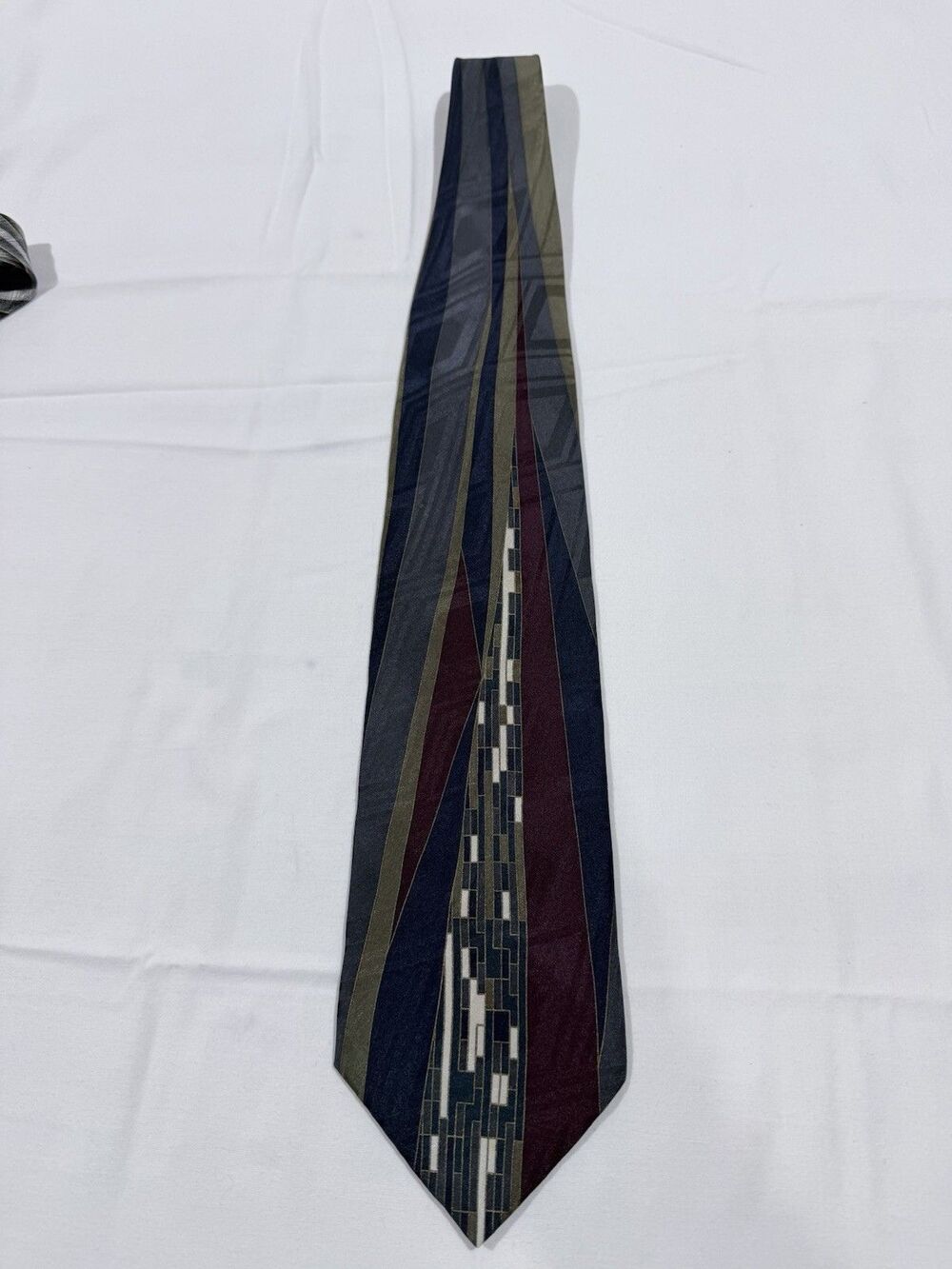 Fratelli Moda Men's 100% Silk Dark Blue Gray White Maroon Tie Hand Made in Italy